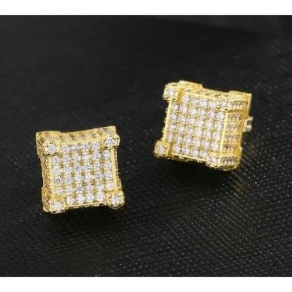 18k Gold Plated Simulated Diamond Zircon Stud Men's Earrings - Picture 1 of 4